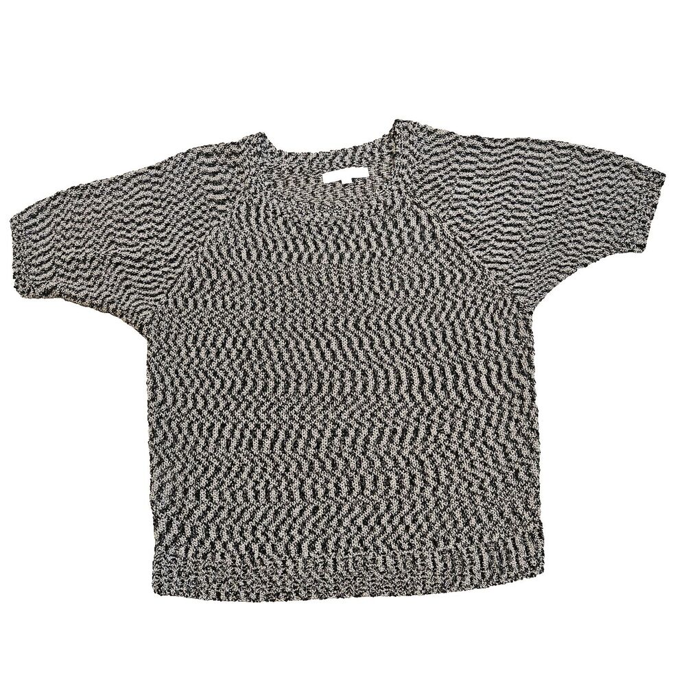 NWOT Loft Shimmery Black Silver Top Women Sz L Short Sleeve Sparkly Festive